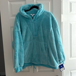 NWT! Fuzzy blue quarter zip